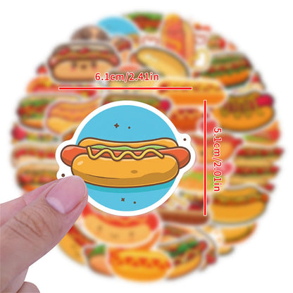 55Pcs Hot Dog Stickers for Water Bottles Laptop,Hot Dogs Party Decorations,Foods Party Favors,Vinyl Waterproof Decals for Suitcase Skateboard Guitar, Gifts for Women & Men (Hot Dog)