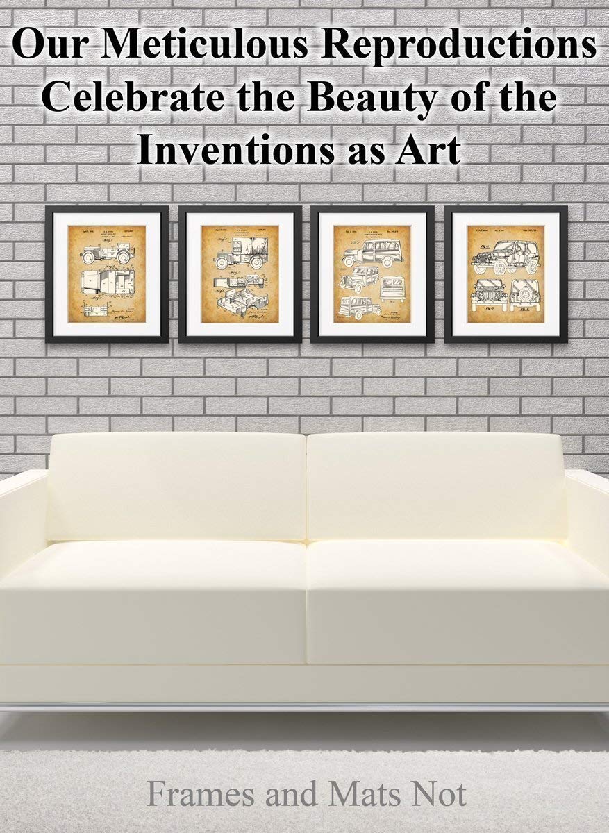 Original Jeep Patent Art Prints - Jeep Gifts for Men Set of Four Photos (8x10) Unframed - Great Man Cave Decor and Gift Under $20 for Jeep Enthusiasts