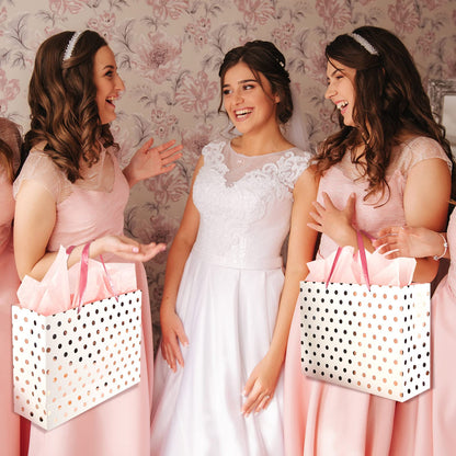 Henoyso 8 Pcs 16'' Extra Large Gift Bags Metallic Dots Present Bags with Handles and Paper for Christmas Wedding Holiday Birthday Party (Multicolored)