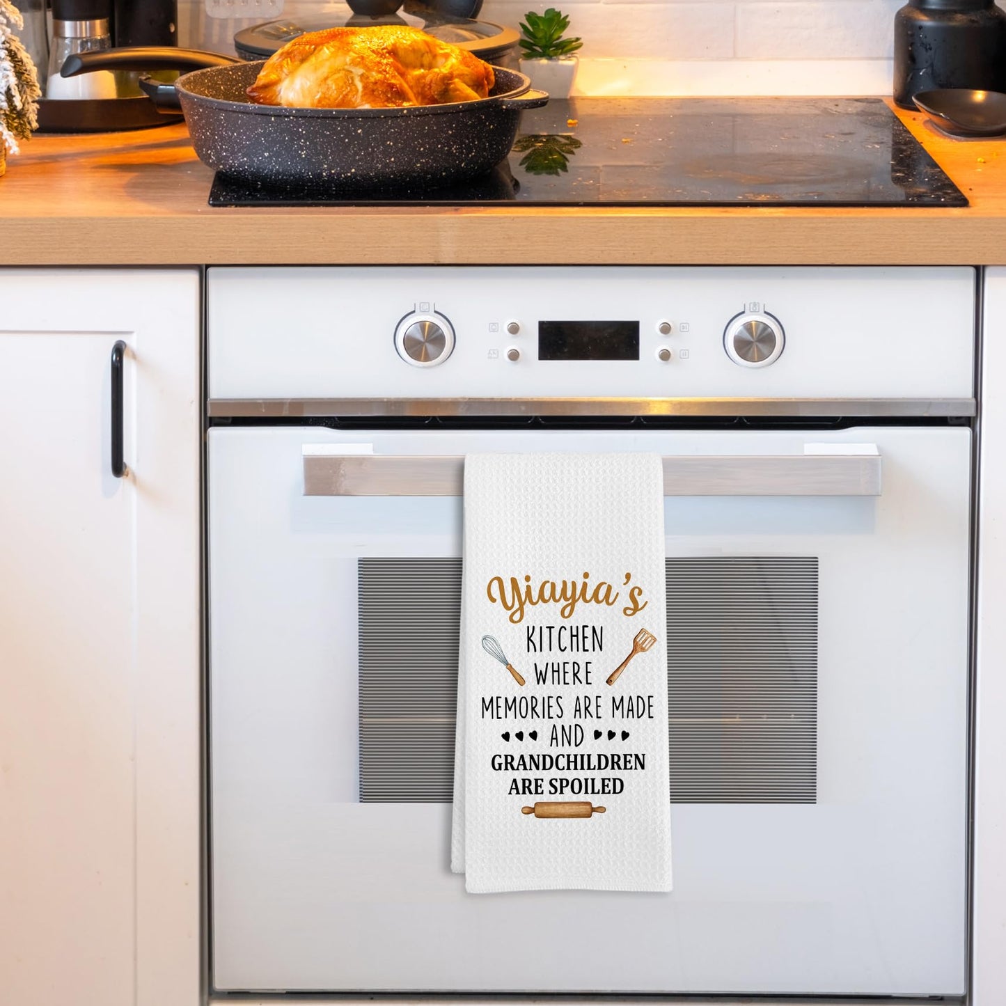 Yiayia Gifts Kitchen Towels, Mothers Day Birthday Gifts Dish Tea Towels for Kitchen, Gift for Yiayia's Grandma Decorative Hand Towel from Grandchildren, 16x24 Inch