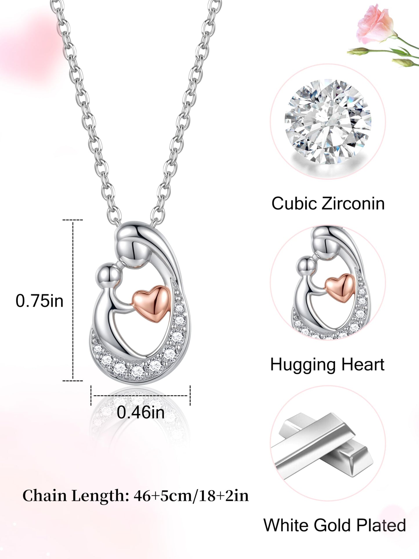 Sereney First Mothers Day Gifts for New Mom Necklace, New Mom Gifts as 1st Mothers Day Necklace for Women, White Gold Plated Hugging Heart Pendant as Hypoallergenic Mother Jewelry for New Mommy