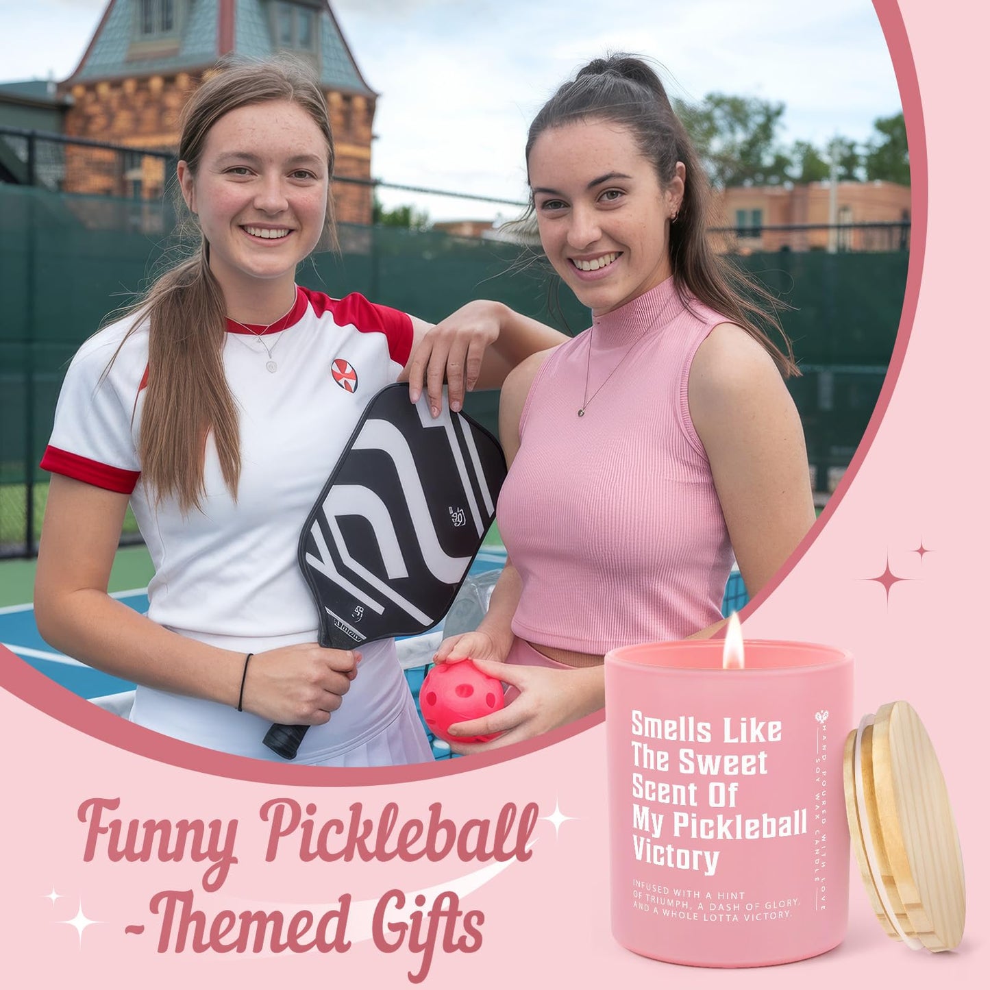 Pickleball Gifts for Women, Lavender Scented Candle,Cool Gifts for Pickleball Lovers/Girl/Coach/Player/Friend, Funny Pickleball-Themed Gift for Mothers Day Birthday, Pink Jar(10oz)