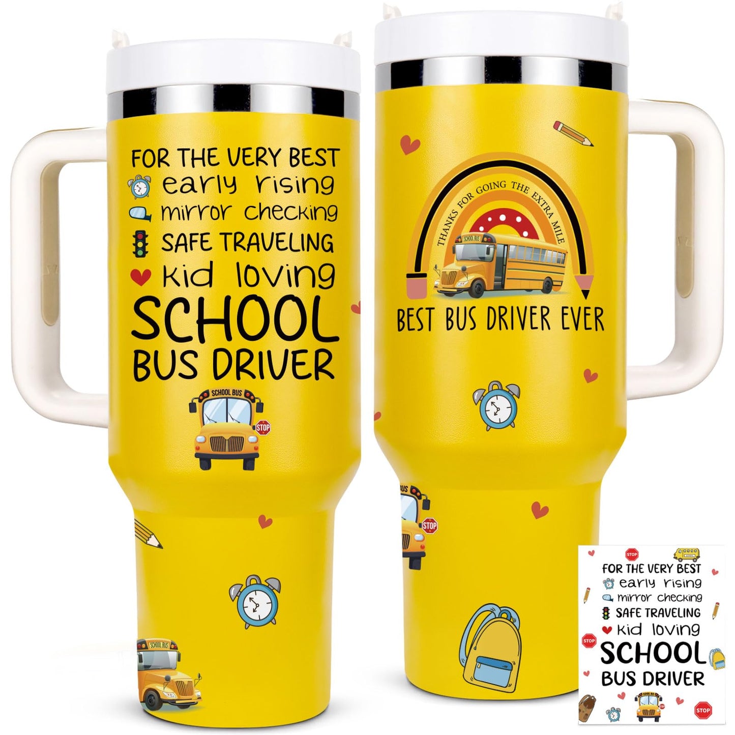 Lifecapido Bus Driver Appreciation Gifts, Best Bus Driver Ever 40oz Tumbler with Greeting Card, Bus Driver Gifts Thank You Gifts Birthday Gifts Christmas Gifts for Bus Driver School Bus Driver, Yellow