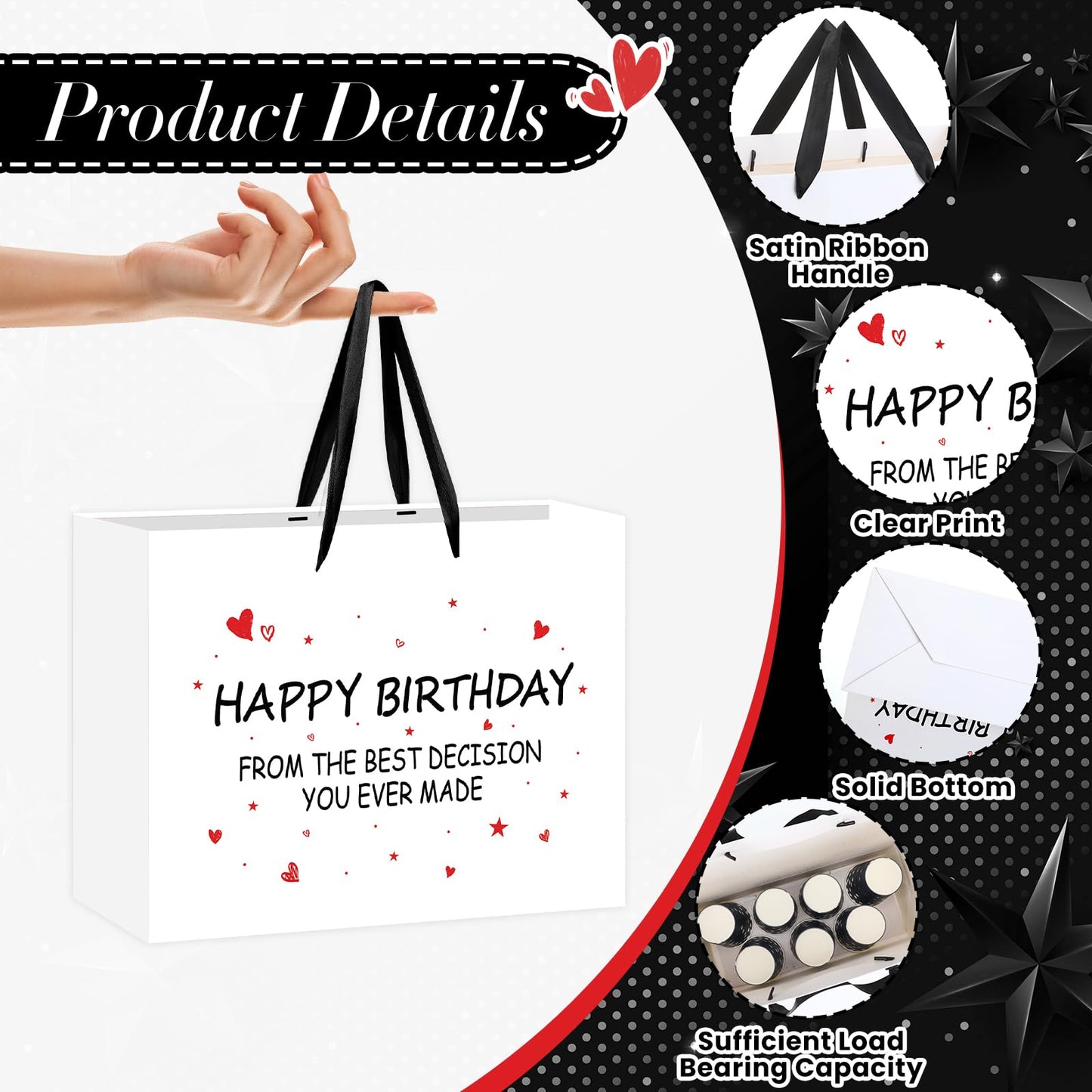 Funny Birthday Gift Bag with Tissue Paper Card From the Best Decision Gift Bags Black and White Happy Birthday Wrapping Bag for Boyfriend Girlfriend Husband Wife Couples Friends Bday Party Decorations