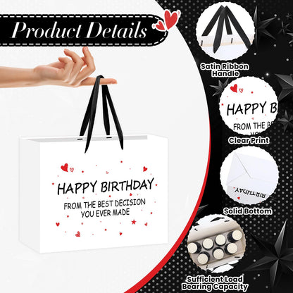 Funny Birthday Gift Bag with Tissue Paper Card From the Best Decision Gift Bags Black and White Happy Birthday Wrapping Bag for Boyfriend Girlfriend Husband Wife Couples Friends Bday Party Decorations