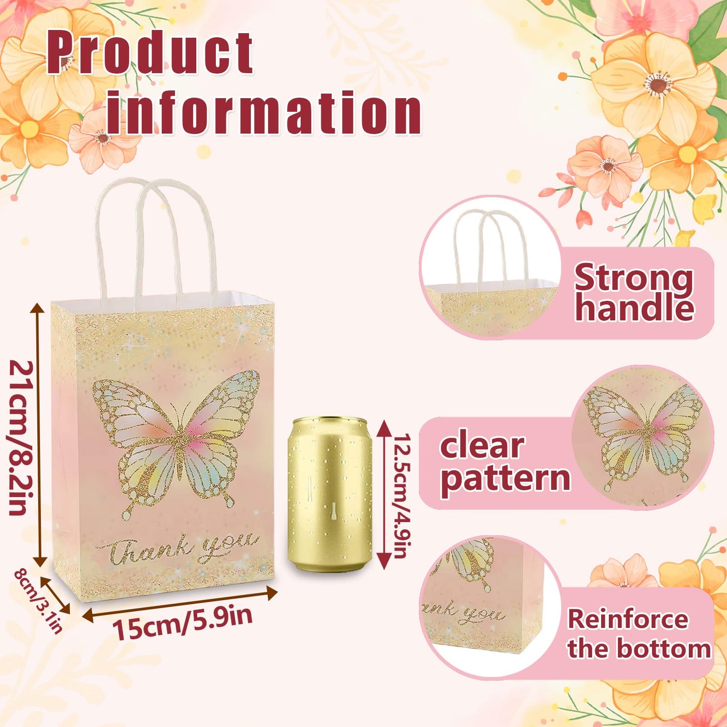 piqiya 24pcs Butterfly Birthday Goodie Bags,Party Favor Gift Bags,Colorful Gift Bag for Baby Shower, Wedding