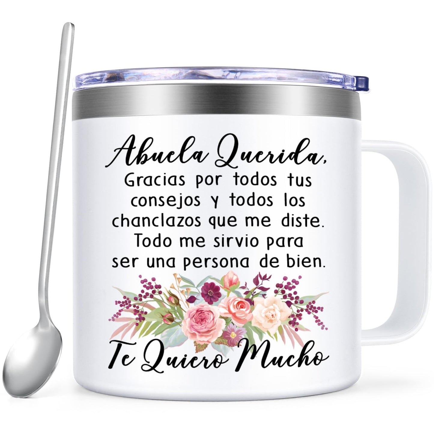 Lifecapido Regalos para la abuela, Regalos Para El Dia De La Madre, Regalo De Cumpleaños para Madre, La abuela Querida Stainless Steel Coffee Mug, Regalos para Mujer in Mother's Day (14oz White)