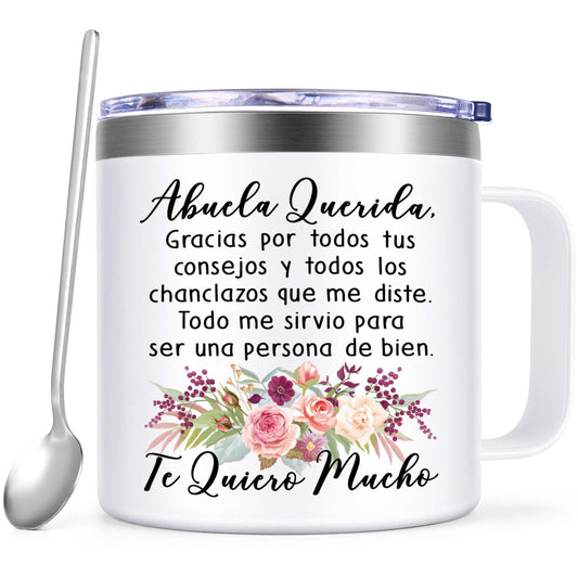 Lifecapido Regalos para la abuela, Regalos Para El Dia De La Madre, Regalo De Cumpleaños para Madre, La abuela Querida Stainless Steel Coffee Mug, Regalos para Mujer in Mother's Day (14oz White)