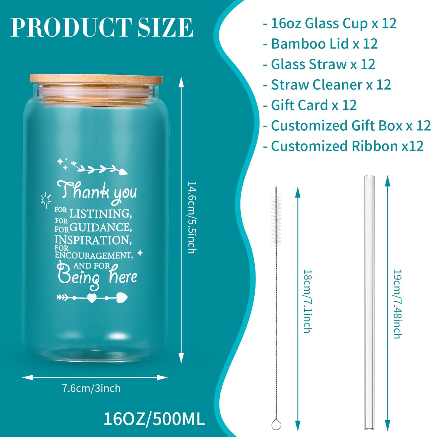 12 Set Employee Appreciation Gifts Bulk, Personalized Inspirational Thank You Gifts for Graduation Season Coworker 16 oz Can Shaped Beer Glass Cups, Gift Box & Card for Team Women Men Teacher