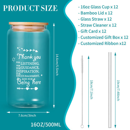 12 Set Employee Appreciation Gifts Bulk, Personalized Inspirational Thank You Gifts for Graduation Season Coworker 16 oz Can Shaped Beer Glass Cups, Gift Box & Card for Team Women Men Teacher