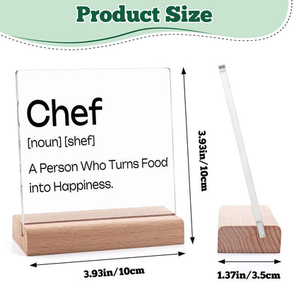 Chef Gifts for Women Men Clear Desk Decorative Sign Funny Gifts for Chef Home Dining Room Restaurant Kitchen Decor Sign Acrylic Plaque with Wooden Stand Housewarming Gift for Friend Coworkers