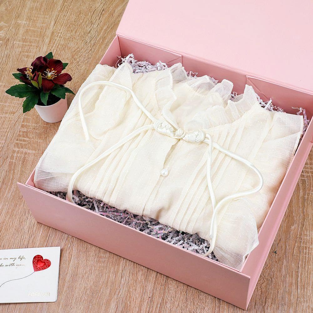 Pink Gift Box Large 13.5x11.8x4.7 Inches, Pink Gift Boxes for Presents with Magnetic Closure Lid, Luxury Gift Box Rectangle Collapsible Boxes for Gift Packaging