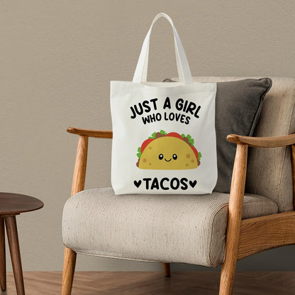 KEUSPI Mexican Taco Gifts Tote Bag for Women, Mexican Gifts Canvas Tote Bag, Gift for Taco Lovers, Just a Girl Who Loves Tacos Reusable Shopping Grocery Bags