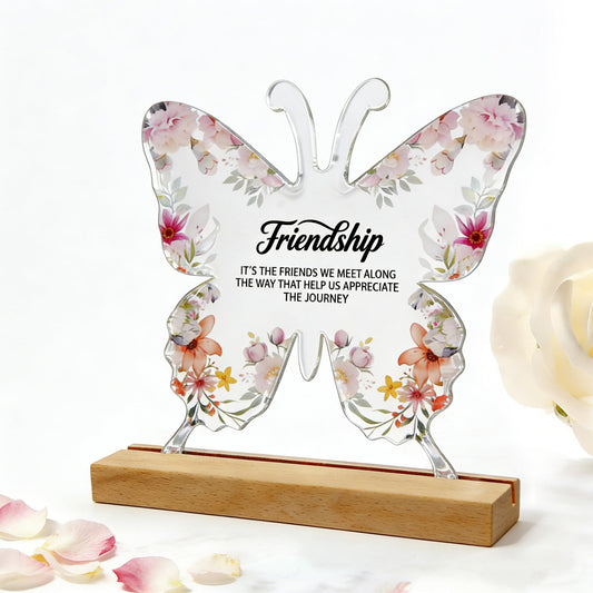 Friendship Butterfly Gifts,Acrylic Plaque Gifts for Women Sister Bestie, 5.8" Purple Desk Decor, Thanksgiving Cheer Up Keepsake Female Friendship Present (Butterfly For Friend)