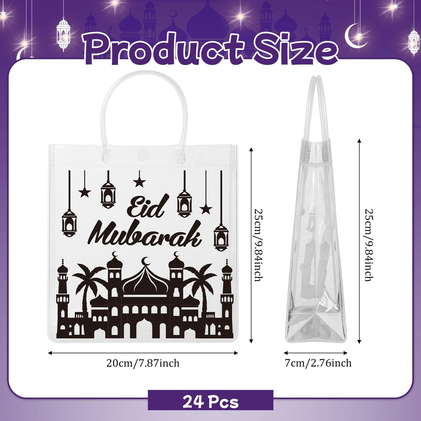 Cinrobiye 24 Pack Ramadan Mubarak Reusable Gift Bags Eid Treat Bags for Kids Classroom Party Favors Non Woven Tote Bags for Candy Eid al Adha Decorations