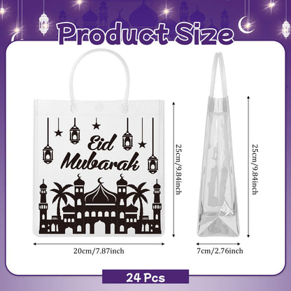 Cinrobiye 24 Pack Ramadan Mubarak Reusable Gift Bags Eid Treat Bags for Kids Classroom Party Favors Non Woven Tote Bags for Candy Eid al Adha Decorations