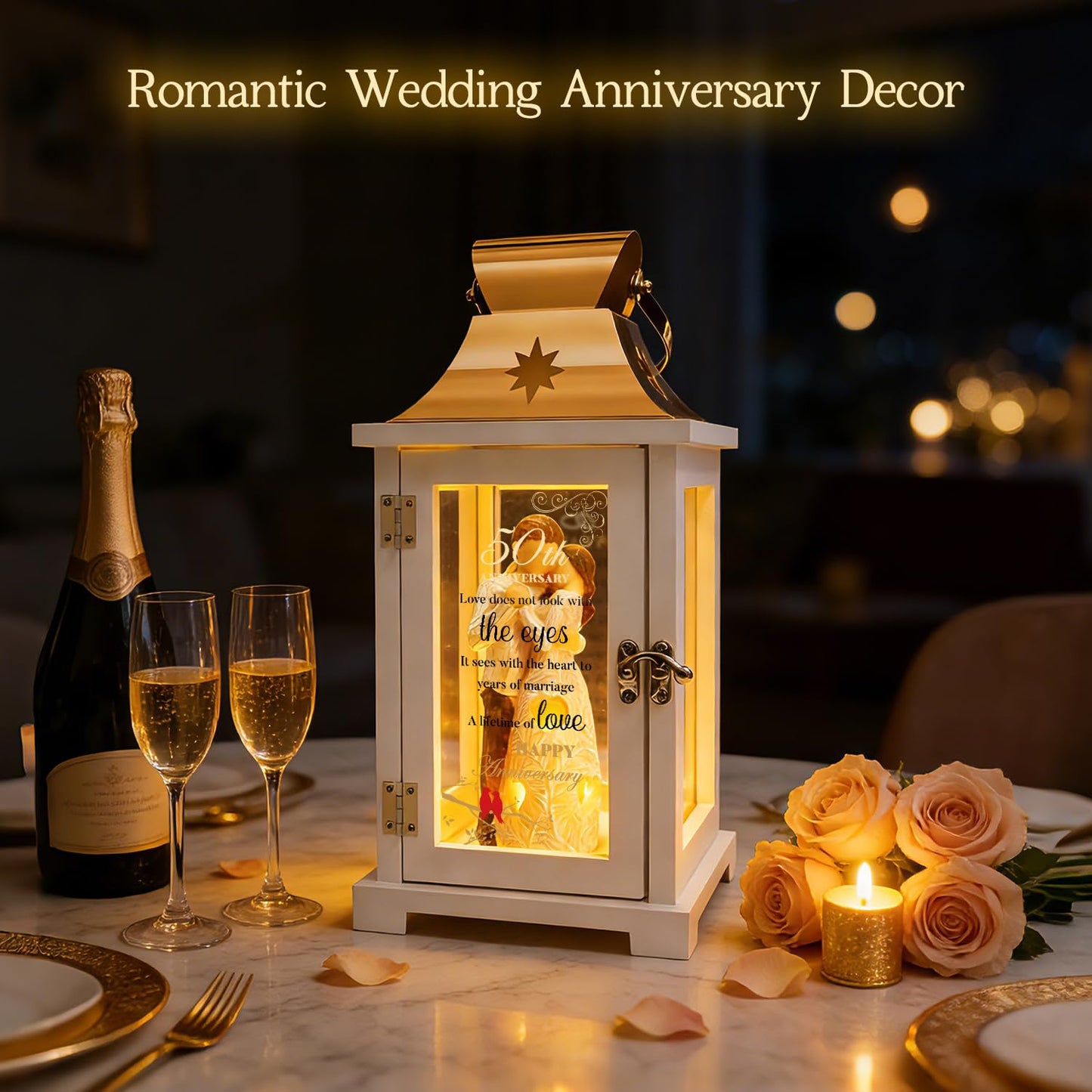 50th Anniversary Wedding Gifts for Couple Parents 50th Wedding Anniversary Lantern for Him Her Huband Wife - Husband and Wife Hugging Figurine Lantern