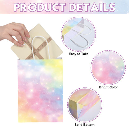 Maitys 24 Pcs Pastel Rainbow Goodie Bags with Tissue Paper, Spring Easter Party Favor Bags Rainbow Party Favor Bag Pastel Gift Bag for Kids Girls Spring Unicorn Birthday Wedding Baby Shower Decor