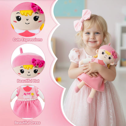 My First Girl Doll Gift - Soft Pricess Doll with Gold Hair for Year Old Baby Girl Sister Girl's Birthday Christmas Newborn Plush Gift for Toddler 12 Inch