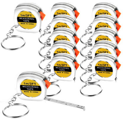 12 Pcs Tape Measure Keychains 1.5 Inch, 3ft/1m Mini Retractable Measuring Tape with Slide Lock, Functional Pocket Tapes for Construction Birthday Party Favors Gift Bag Fillers