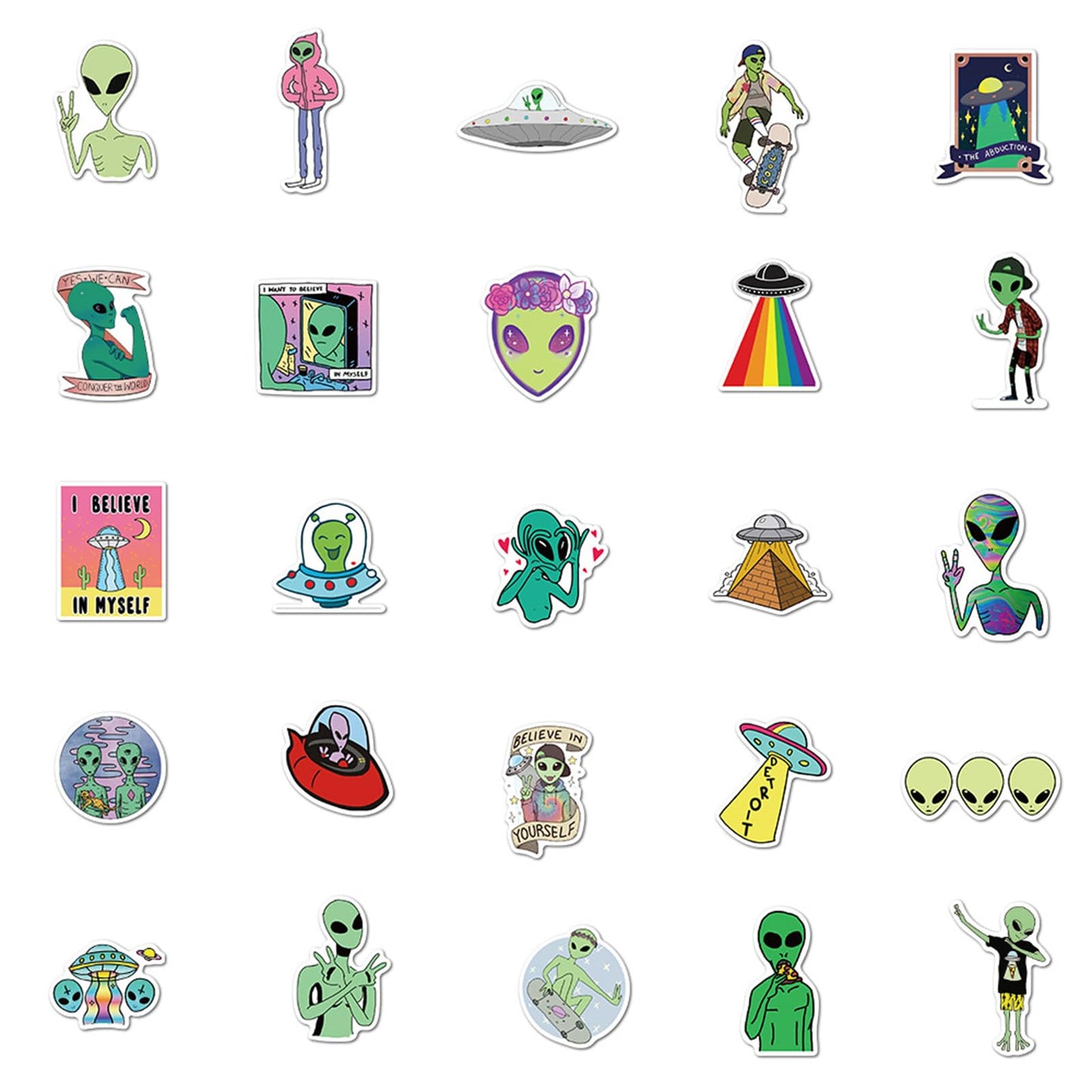 50 PCS Alien Sticker UFO Stickers for Teen, Vinyl Water Bottles Waterproof Sticker for Laptop Guitar Scrapbook Skateboard Stickers (Alien)