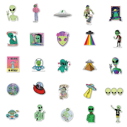 50 PCS Alien Sticker UFO Stickers for Teen, Vinyl Water Bottles Waterproof Sticker for Laptop Guitar Scrapbook Skateboard Stickers (Alien)