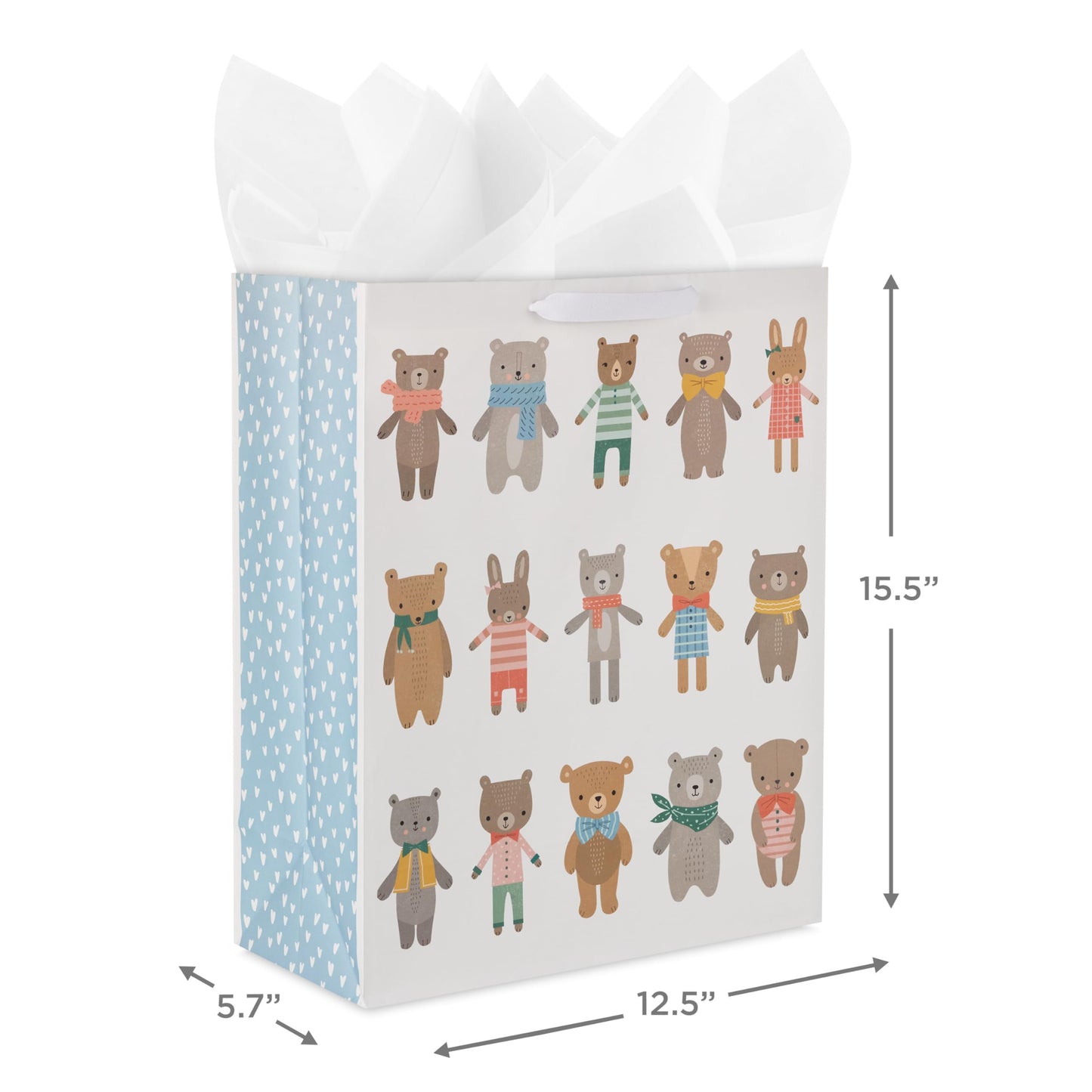 Hallmark 15" Extra Large Gift Bag with Tissue Paper (Bears and Bunnies) for Kids, Baby Showers, First Birthdays