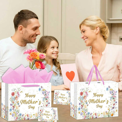 Zliisang Happy Mother’s Day Gift Bag with Tissue Paper and Greeting Card Wildflowers Mother Day Party Favor Bags