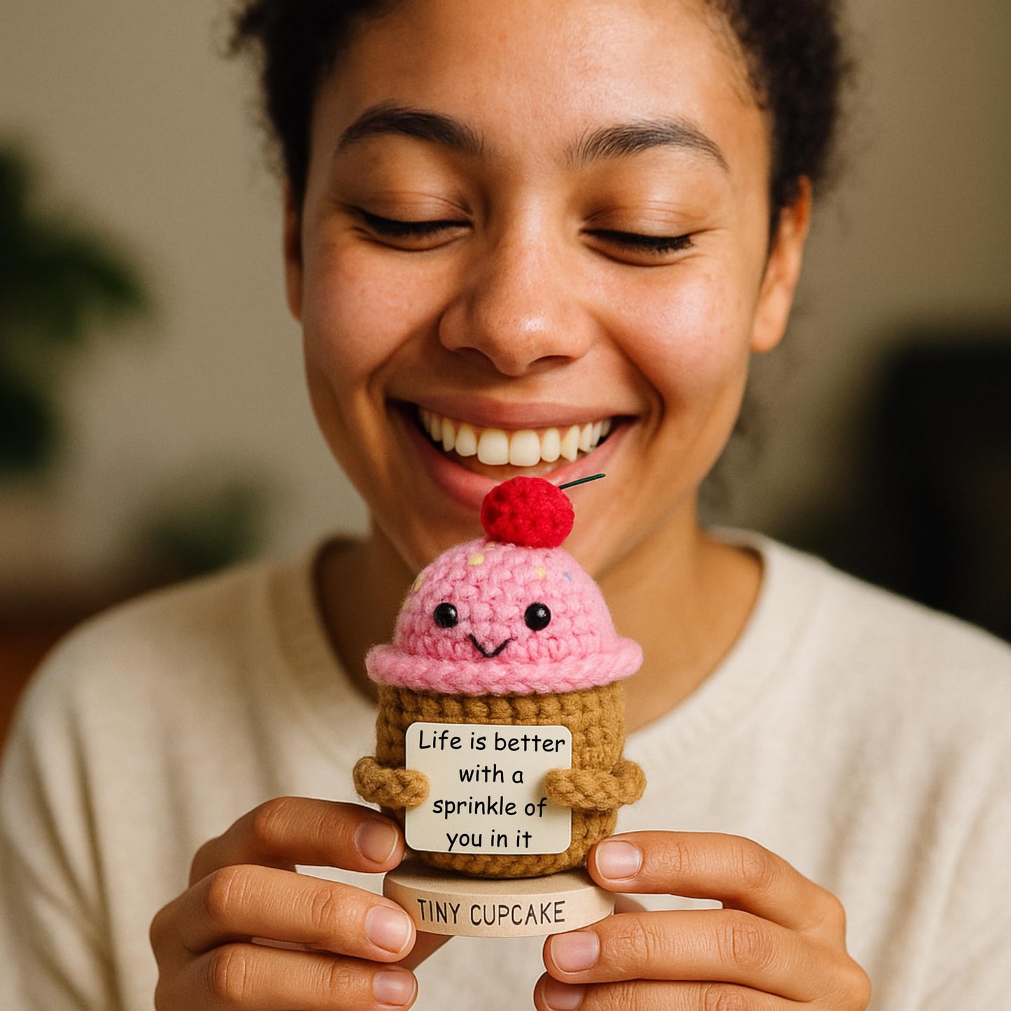 Emotional Support Gifts for Women - Positive Crochet Cupcake W/ 30 Uplifting Affirmation Cards | Birthday Gift for Women Friendship, Best Friend, Bestie, Teen Girls, Classmates, Daughter Birthday
