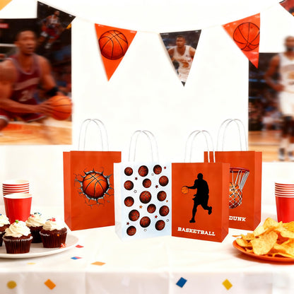 Kiooaci 24 Pcs Basketball Gift Bags, Basketball Paper Goodie Treat Candy Party Favor Bags with handle for Team Birthday Theme Party Supplies