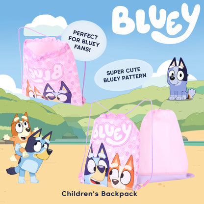 Bluey Girls Drawstring Bag – Pink Gym Sack Backpack Bingo – Kids School, Dance, Swimming, PE, or Sleepover Bag.