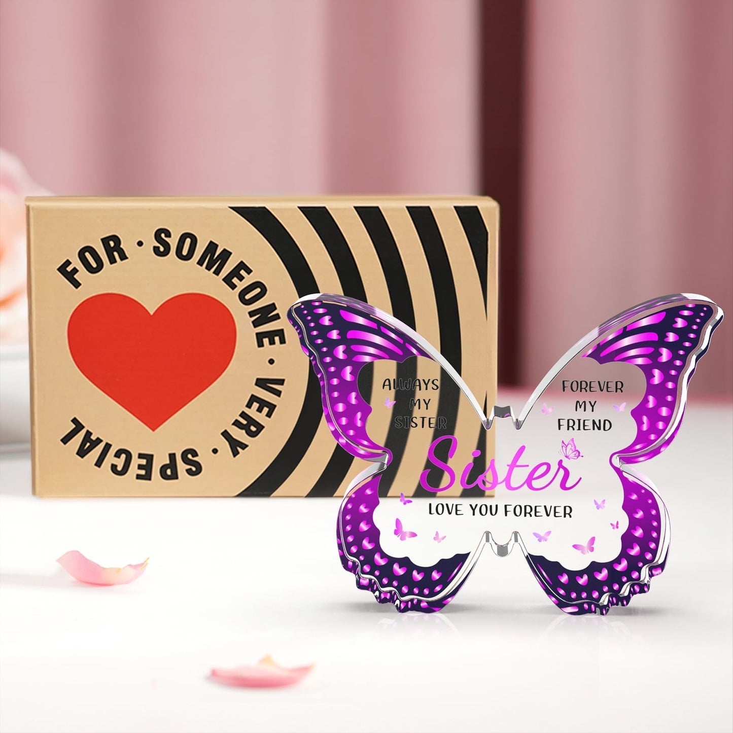 Sister Birthday Gifts, Birthday Gift for Sister from Sisters Brother, Valentines Mothers Day Birthday Christmas - Butterfly 5x3.8 IN Acrylic Decorative Plaques