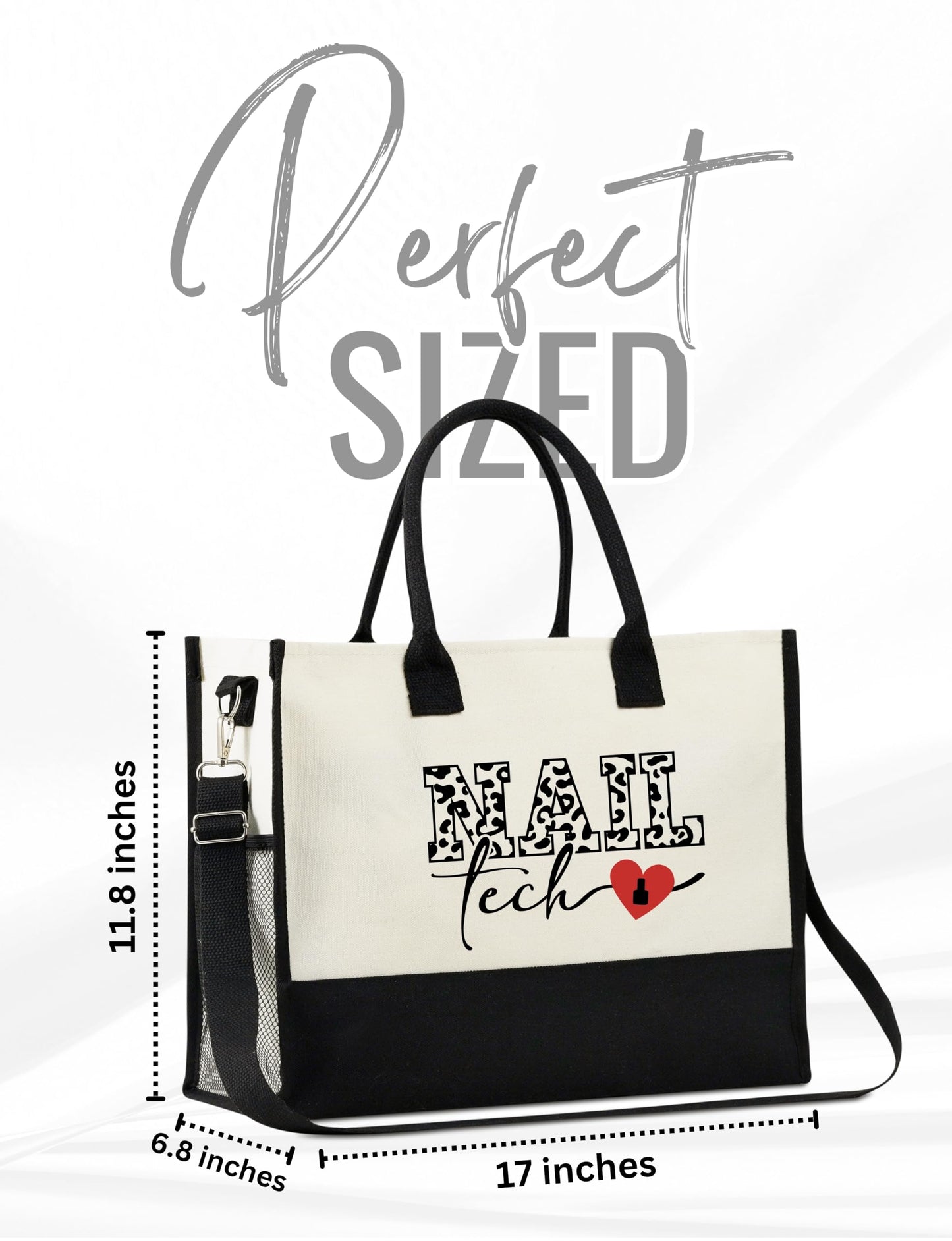 InnoBeta Nail Tech Gifts, Canvas Tote Bag with Top Zipper Closure and Shoulder Strap for Birthday, Christmas and Every Special Occasion