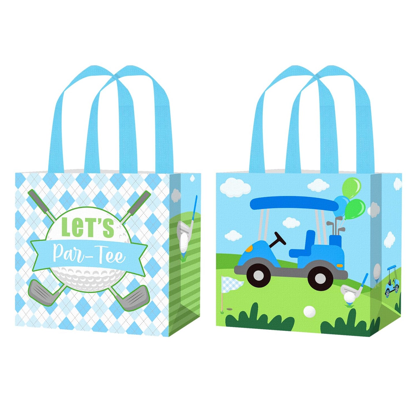 12PCS Golf Party Treat Bags Golf Birthday Party Supplies Golf Themed Favor Bags Non-woven Pink Golf Ball Candy Gift Bag with Handles for Let's Par-tee Retirement Baby Shower Decor