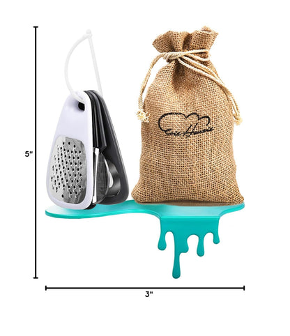 5 Pieces Kitchen Gadgets Set - Space Saving Cooking Tools Accessories Cheese Chocolate Grater, Fruit Vegetable Peeler, Bottle Opener, Pizza Cutter, Burlap Bags with Drawstring Gift Set