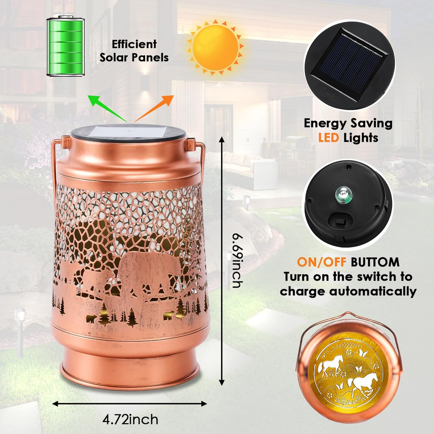Bear Birthday Gifts for Women Mom Grandma, Solar Lanterns Outdoor Waterproof Garden Decor Hanging Lantern Lights, Metal LED Decorative Gardening Light for Patio Yard Lawn Porch