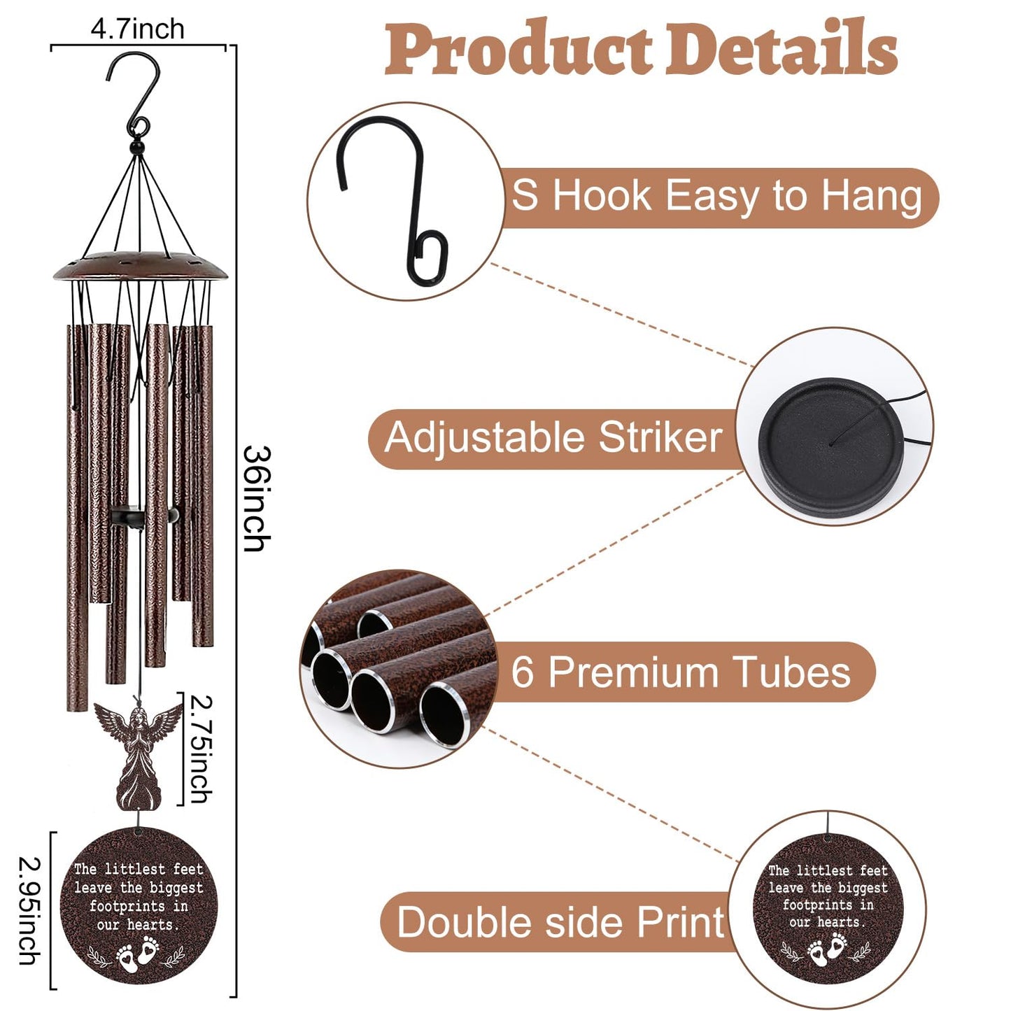 Miscarriage Gifts for Mothers - 36'' Miscarriage Memorial Wind Chimes for Women, Infant Baby Loss Keepsake Sympathy Memorial Bereavement Condolence Remembrance Gift, in Memory of Angel Baby
