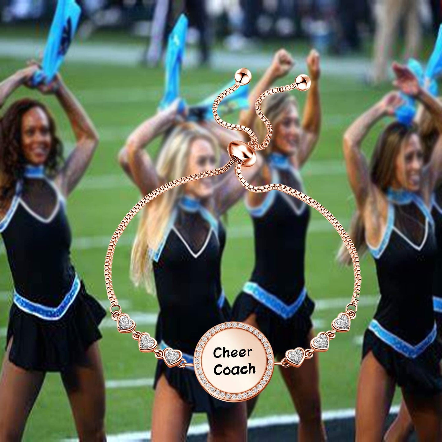 BEKECH Cheerleading Coach Gift Slide Bracelet - Appreciation Gift for Cheer Team Coaches - Cheerleader Jewelry