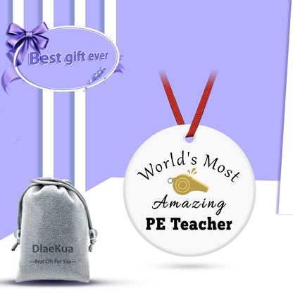 Physical Education Teacher Gift Ceramic Ornament Appreciation Gifts for PE Christmas Ornament Teacher Gifts from Student Retirement Present for Teachers Thank You Gift PE Teachers Birthday Present