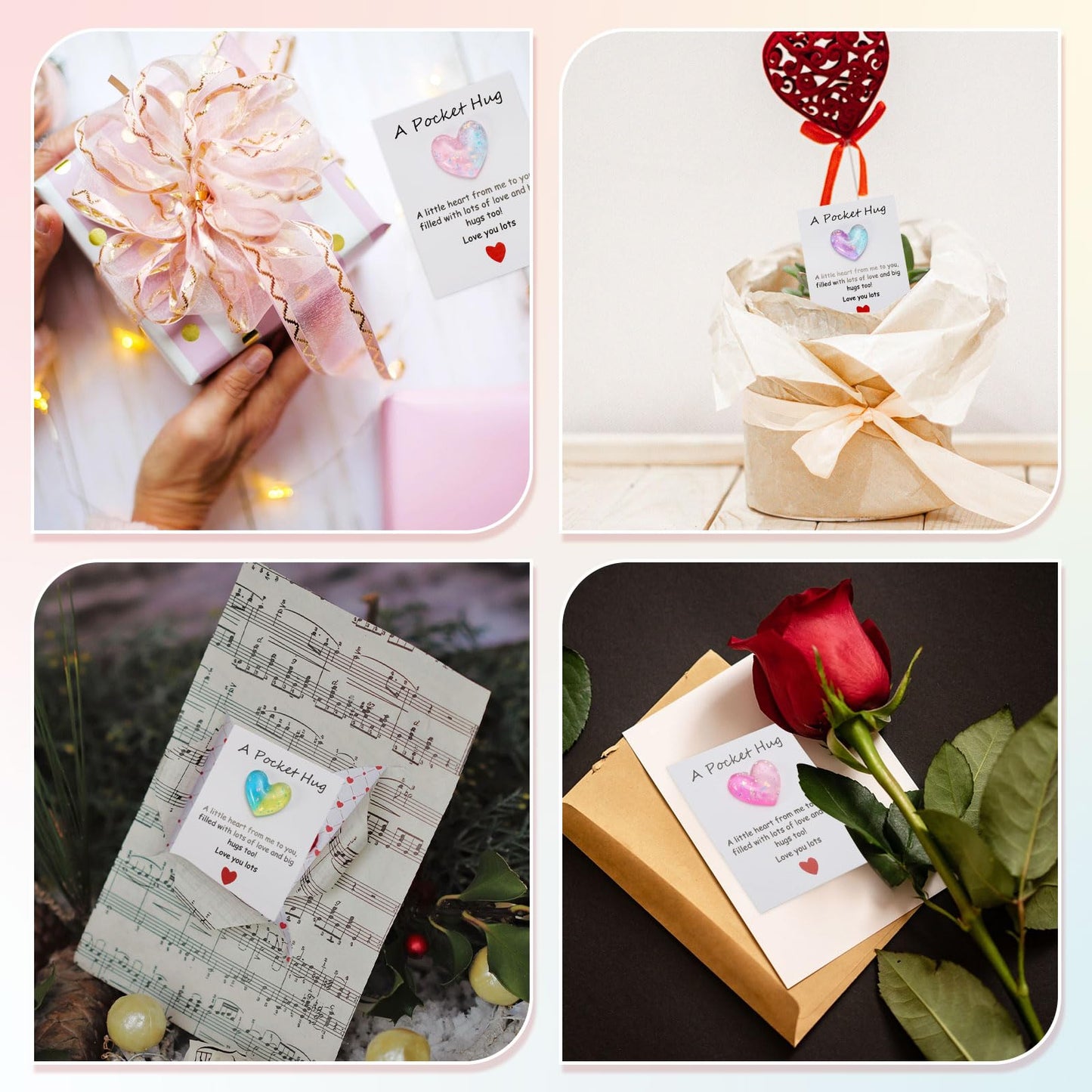 PATIKIL 2 Pack Pocket Hug Heart with Greeting Card, Pocket Hug Token Love Cards Cute A Little Resin Heart Shape Bulk for Friends Long Distance Relationship Gifts, White Red