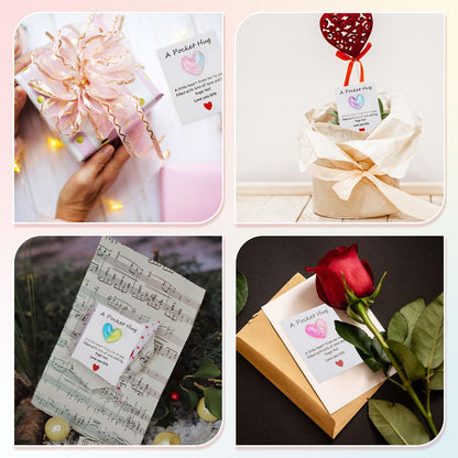 PATIKIL 2 Pack Pocket Hug Heart with Greeting Card, Pocket Hug Token Love Cards Cute A Little Resin Heart Shape Bulk for Friends Long Distance Relationship Gifts, White Red
