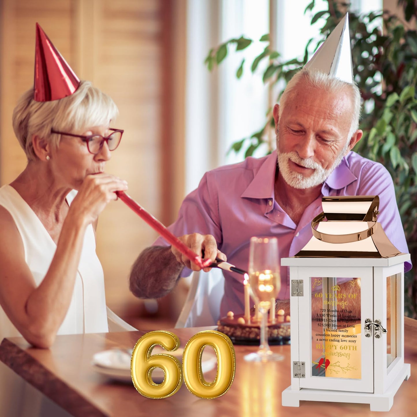 60th Wedding Anniversary Lantern - Anniversary Decoration for Couple, Parents, Grandparents