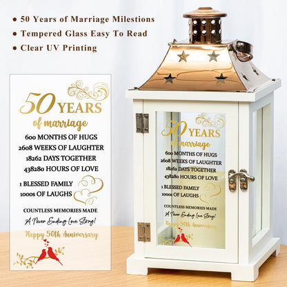 50th Wedding Anniversary Lantern, Happy 50 Years Anniversary Ideas Gift for Couple Parents Grandarents, Unique Marriage Keepsake Decoration for Wife Husband Friends Him Her