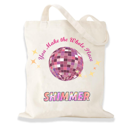 Canvas Tote Bag for Women, Cute Tote Bag, Music Lovers Singer's Merch Present, You Make The Whole Place Shi.m.mer, Aesthetic Large Capacity Foldable Storage Bags, Reusable Casual Grocery Bag