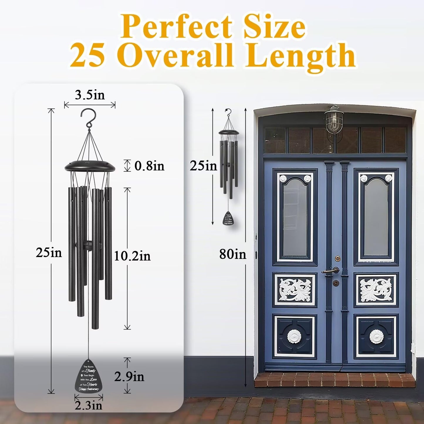 60th Anniversary Wind Chimes Gifts for Men Women,Romantic 60 Year Anniversary for Couples, Wife, Husband, Parents, Friends, 60th Wedding Gifts Idea of Happy Anniversaries Decorations,Black