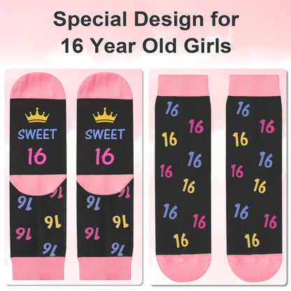 Juesly 5-18 Years Old Birthday Gifts for Girls - Socks for Girls with Pop up Birthday Card, Presents for 5-18 Year Old Grils