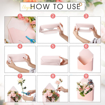 Geyee 10 Pcs Graduation Floral Bouquet Envelope Boxes Pink Flower Bouquet Packaging Gift Paper Wrapping Flower Bags for Arrangements Mother's Day Wedding Party Birthday, 9.3‘' x 3‘' x 13.8''