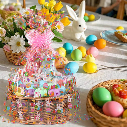 shareluck 100ft Easter Cellophane Wrap - Easter Cello Wrapping paper for Gift Baskets, Treat-Bunny & Eggs Cellophane. (100ft Long x 16” Wide)