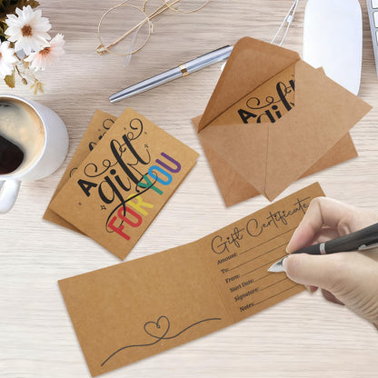 Ceiba Tree 30Pak Blank Gift Certificates for Business Kraft Certificate Cards with Envelopes for Salon Restaurants Spa Birthday Holidays Fathers Day