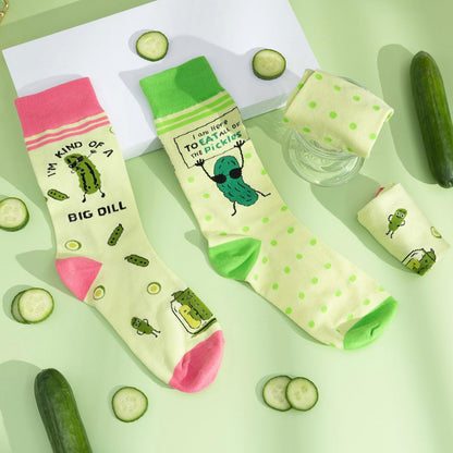 2 Pairs Funny Pickles Socks for Women Men Gifts, Novelty Cotton Dill Crew Socks for Pickle Lovers Stockings Stuffers